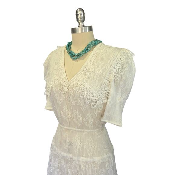 Gunne Sax White Lace Midi Dress Size 4 Vintage 80s Edwardian Romantic Wedding - Picture 7 of 12